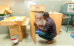 Academic City University students demonstrating a low-cost poultry incubator for local farming and food security in Ghana.
